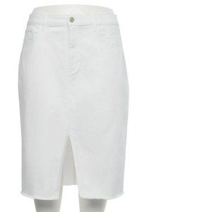 Womens Denim Skirt SO White 1X Distressed Jean Frayed Hem Zip Stretch Plus 36W